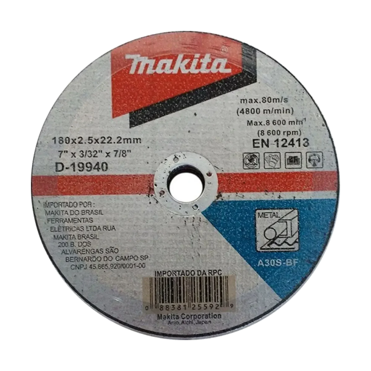 Disco de Corte Makita para Ferro 7"X 3/32 X 7/8 D-19940-10
