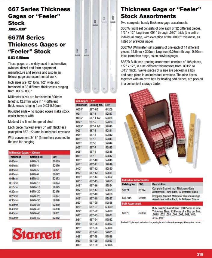 Calibrador de Folga STARRETT 300 X 13 X 0,03MM