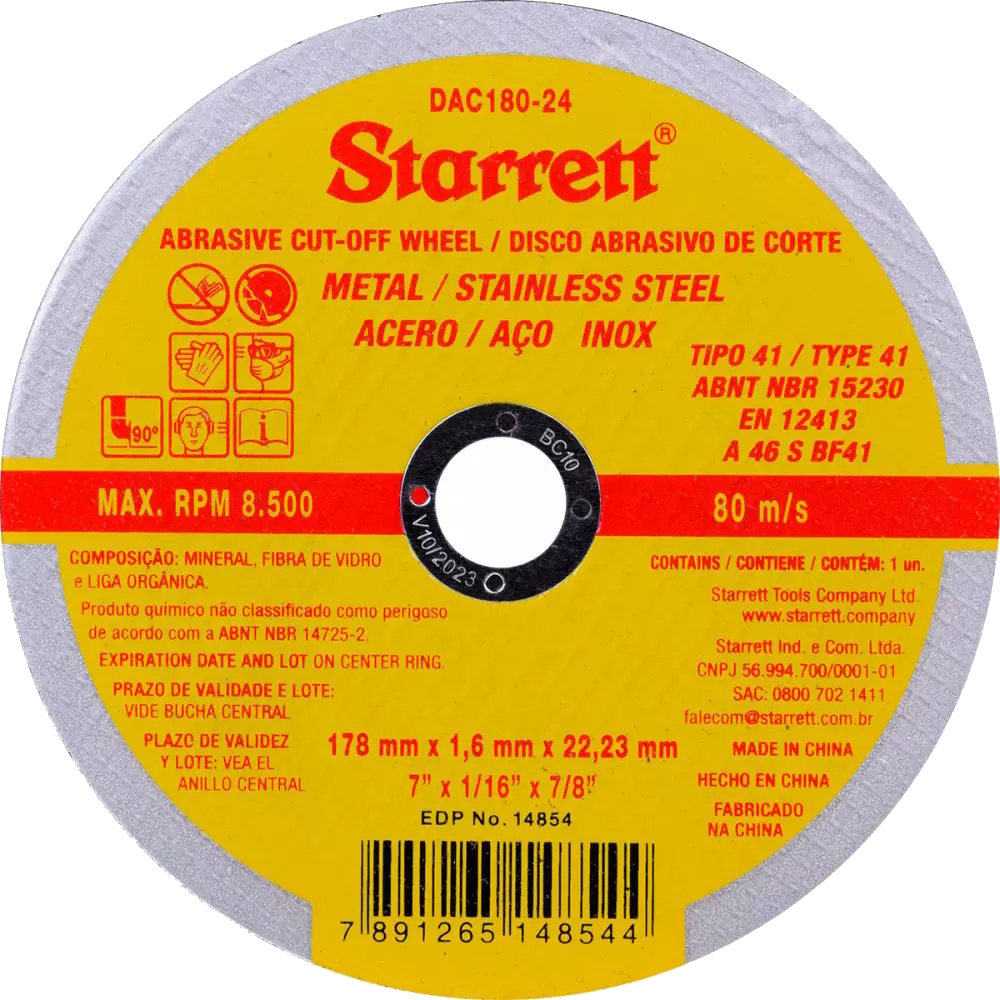 Disco de Corte Inox STARRETT 7""X1/16X7/8 DAC180-24