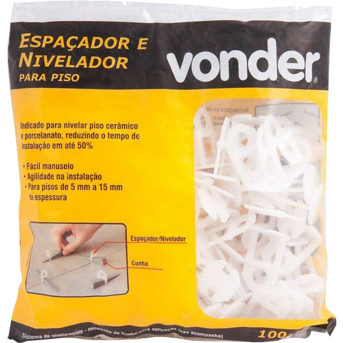 Nivelador Piso VONDER 5,00MM Branco Pacote com 100