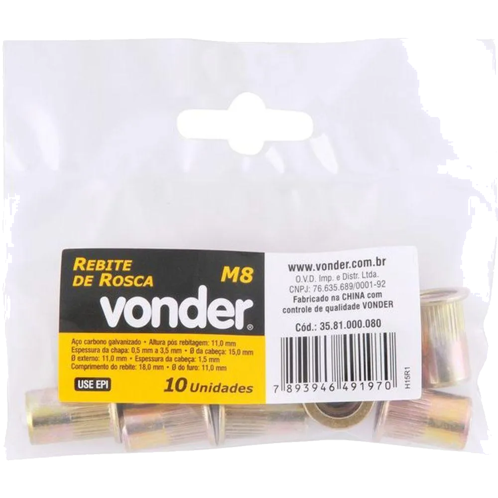 Rebite Ac VONDER M08 para Rebit Manual Rosca com 10 Un