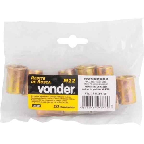 Rebite Ac VONDER M12 para Rebit Manual Rosca com 10 Un