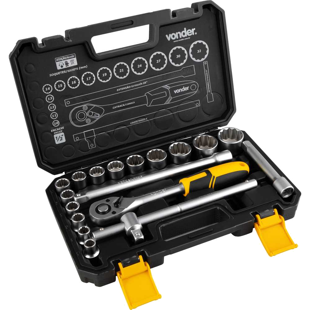 Chave Soquete Jogo VONDER Estriado 1/2"" 10 A 32 18PEÇAS 30.29.010.032